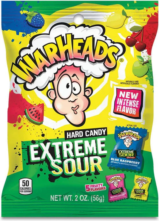Warheads Extreme Sour Hard Candy 56 g – extra saure Fruchtbonbons in fünf Sorten, ideal für Kioske, Automaten und den internationalen Süßwarengroßhandel.